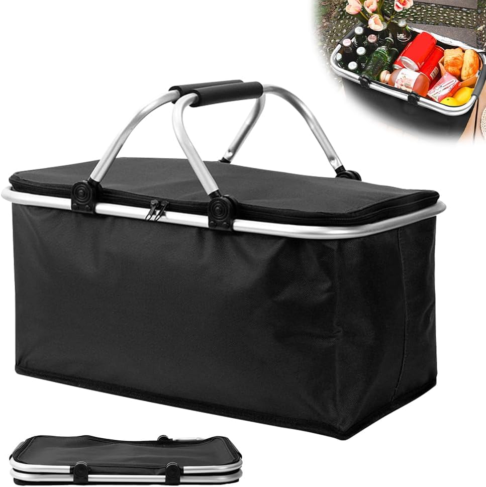 30L Einkaufskorb Faltbar, Gross Picknickkorb Mit Gepolsterten Griffen, Tragekorb Einkaufskorb Kühlta - Image 7