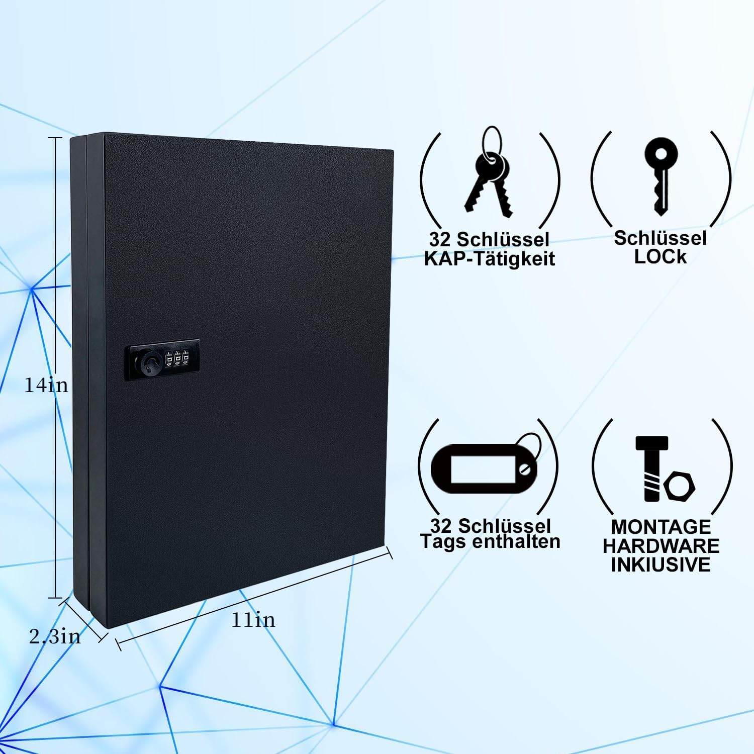 32 Positionen Schlüsselschrank mit Kombination und Schlüsselschloss,Schlüsselbox -Organizer,Schlüsse - Image 2