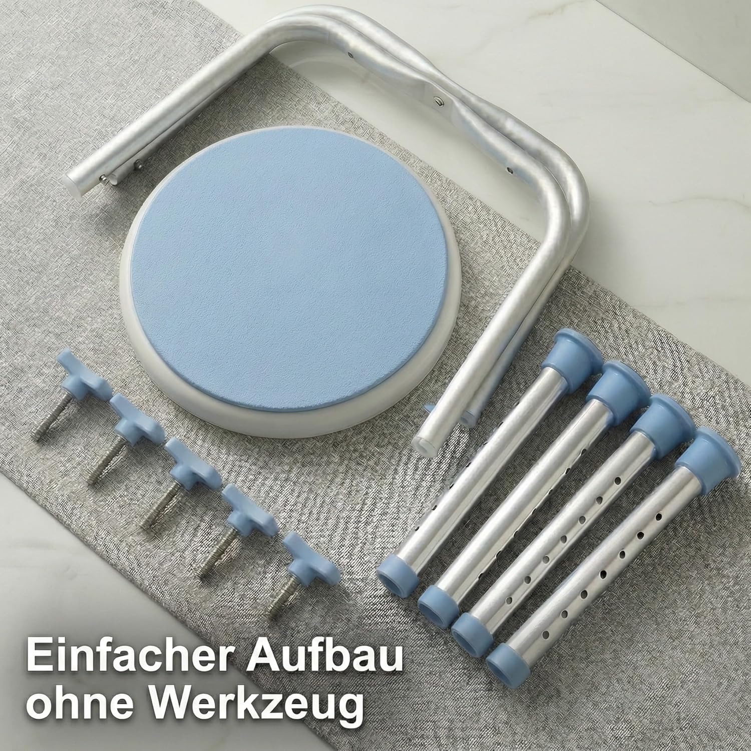 360° Duschhocker, drehbarer und höhenverstellbarer Duschstuhl belastbar bis 136kg, Rutschfester Badh - Image 5