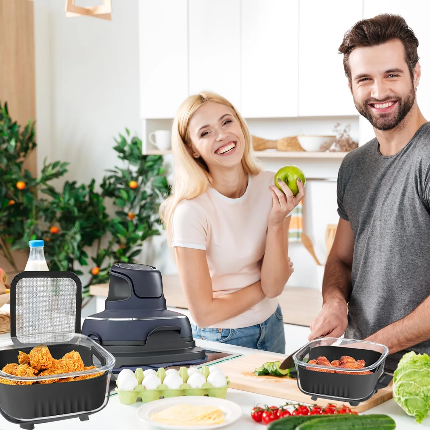 4 Stück Airfryer Zubehör für Ninja Crispi FN101EU, Airfryer Silikonform + Edelstahl Spritzschutz + S - Image 7