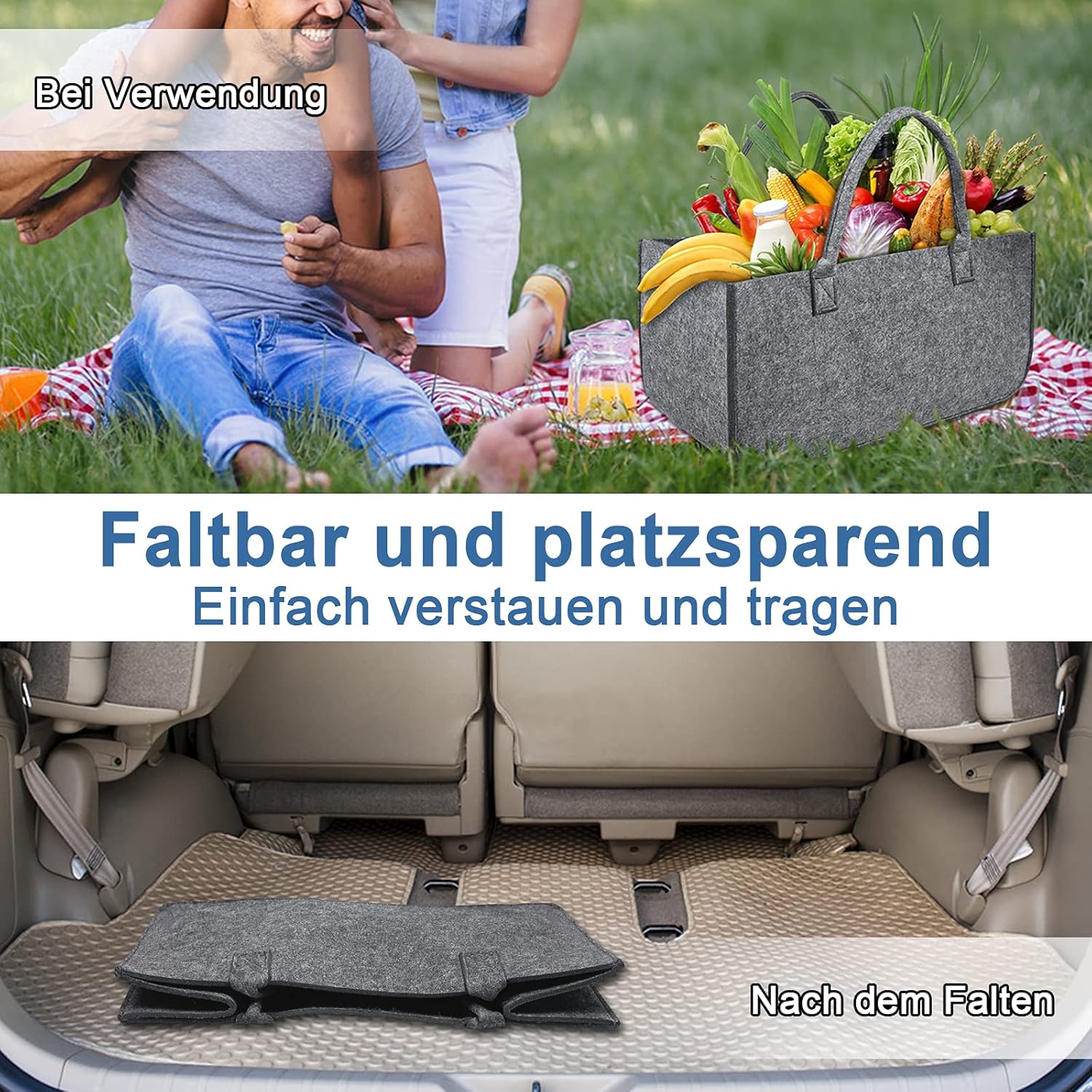 4 Stück Filztaschen Kaminholztasche Filz, Faltbar Kaminholzkorb Filztasche Shopper für Holz Zeitunge - Image 4