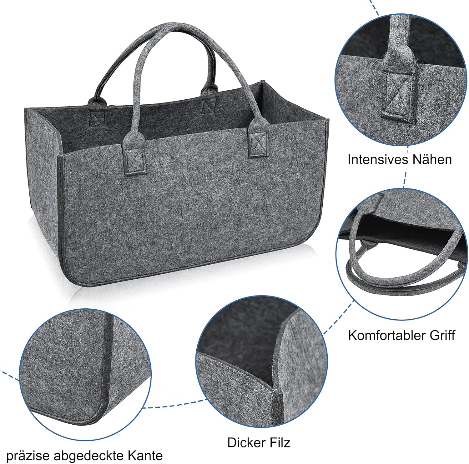 4 Stück Filztaschen Kaminholztasche Filz, Faltbar Kaminholzkorb Filztasche Shopper für Holz Zeitunge - Image 6