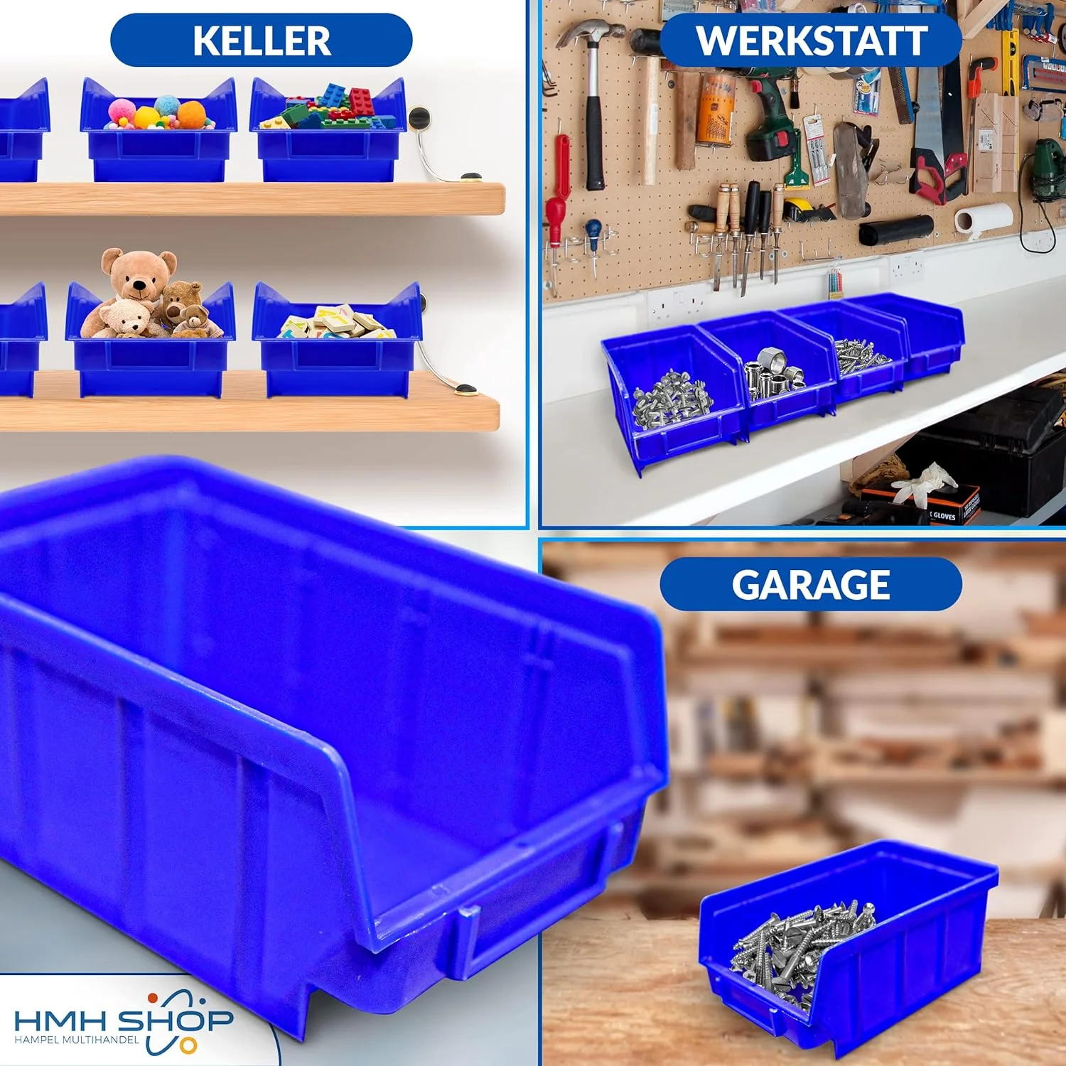 40 HMH-Shop Stapelboxen Grösse 2 für Werkstatt Garage Sichtlagerboxen 175x103x76mm Lagerboxen blau S - Image 3