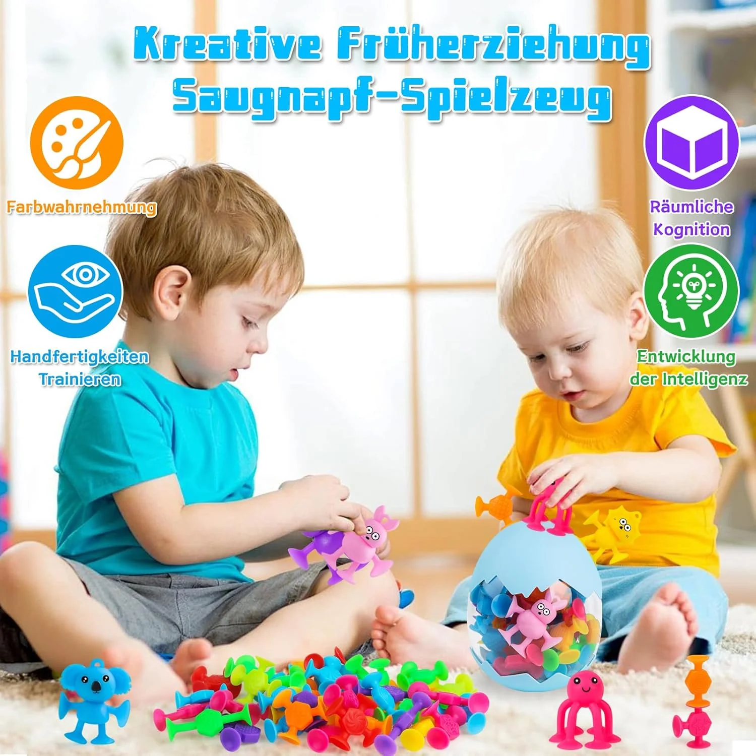 40 Stück Saugnapf Spielzeug, Montessori Spielzeug ab 3 Jahre, Silikon Sensorik Reise Spielzeug mit D - Image 3