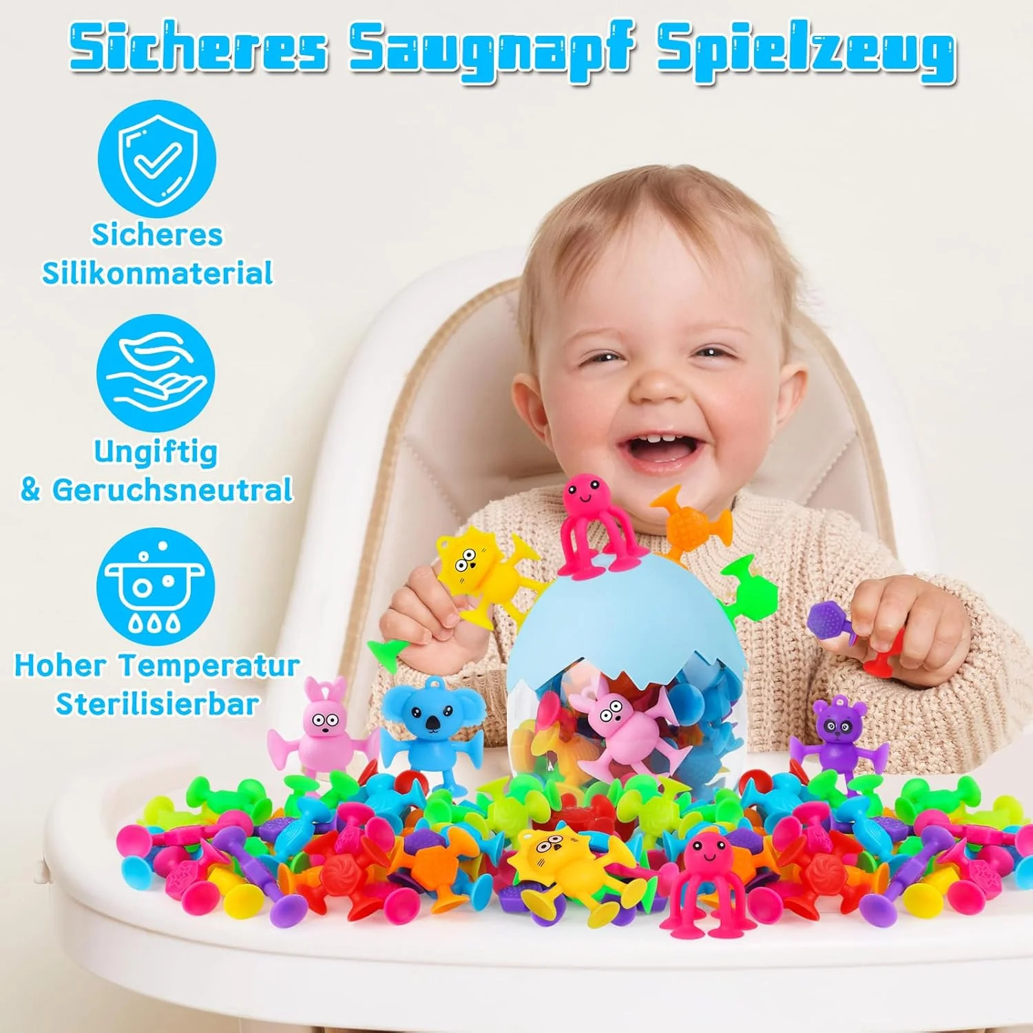 40 Stück Saugnapf Spielzeug, Montessori Spielzeug ab 3 Jahre, Silikon Sensorik Reise Spielzeug mit D - Image 5