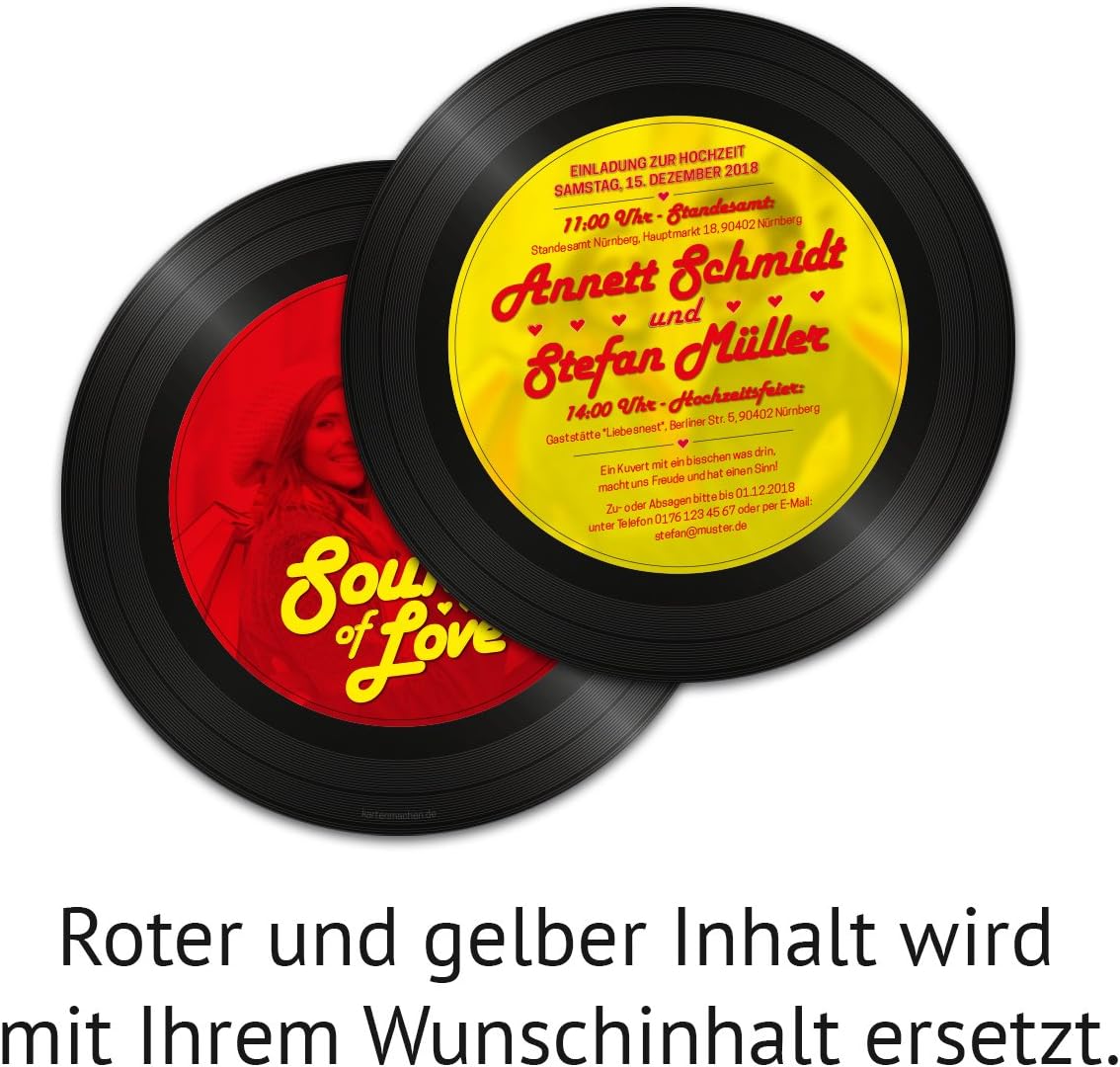 40 x Runde Hochzeitseinladungen Einladungskarten Hochzeit - Schallplatte Sound of Love, 40 - Image 2