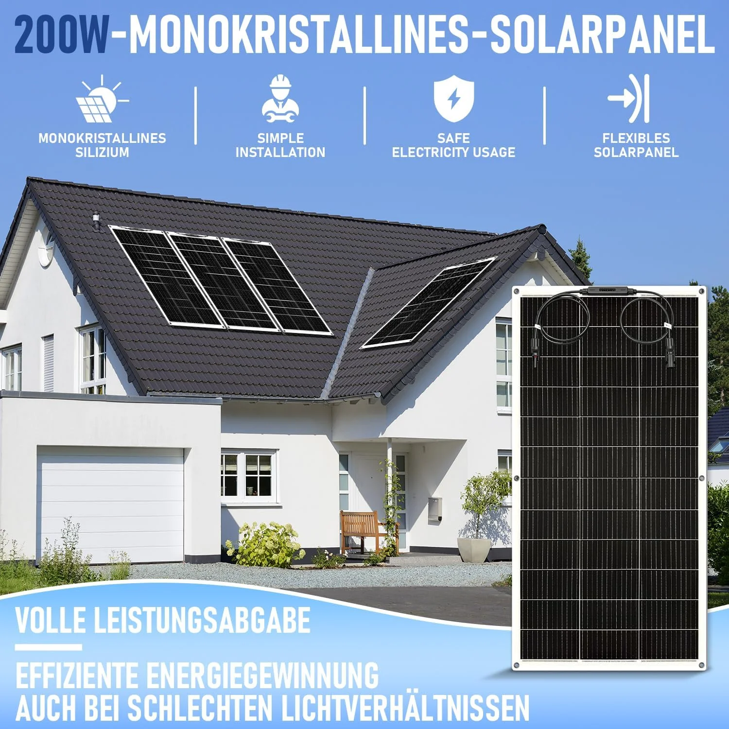 400W Flexibles Solarmodul (2x200W Solarpanel) – Monokristallines Silizium, 24V/12V, Semi-Flexibel | - Image 2