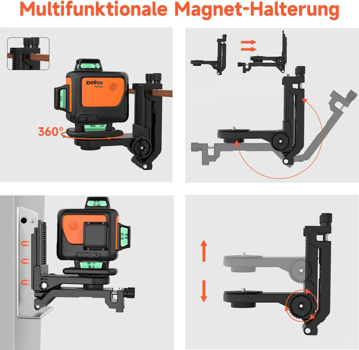 4D Kreuzlinienlaser mit Stativ, DOVOH 360° Selbstnivellierender Grüner Laser, Dual-Akkus, Klass Ⅱ, H - Image 6