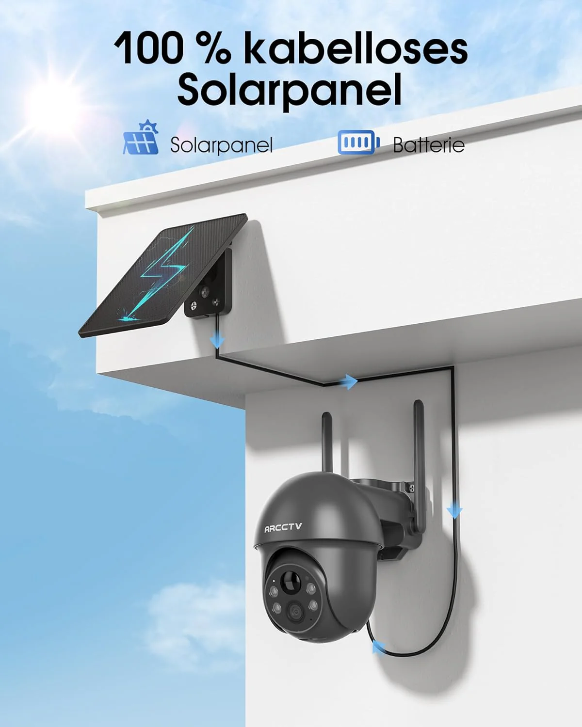 4MP Solar Überwachungskamera Aussen, 2,4/5GHz-WLAN, Aussenkamera Kabellos Akku, Alarm Bei Personener - Image 2