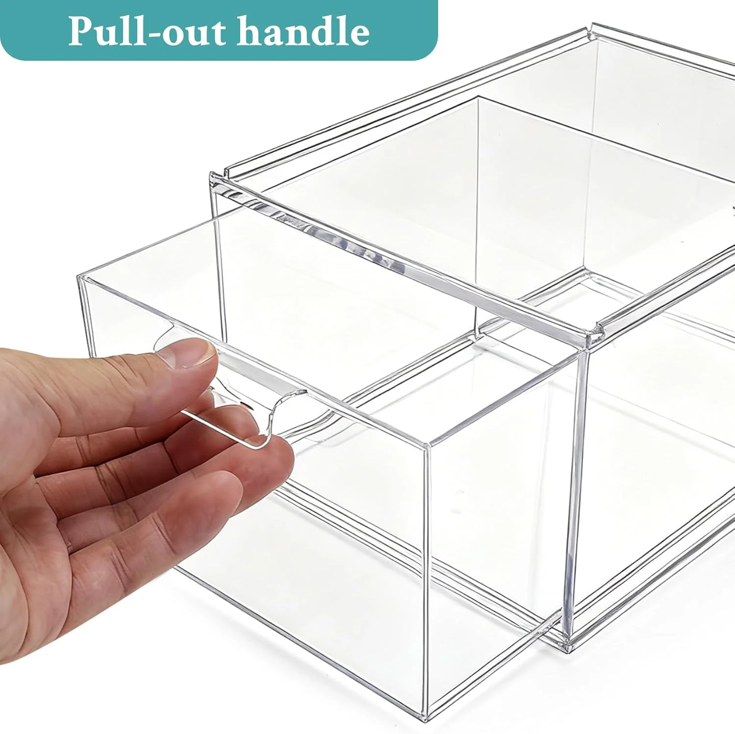 4Pack Grosse Stapelbare Aufbewahrungsschubladen, transparente Acryl-Schubladenorganisatoren mit Grif - Image 4