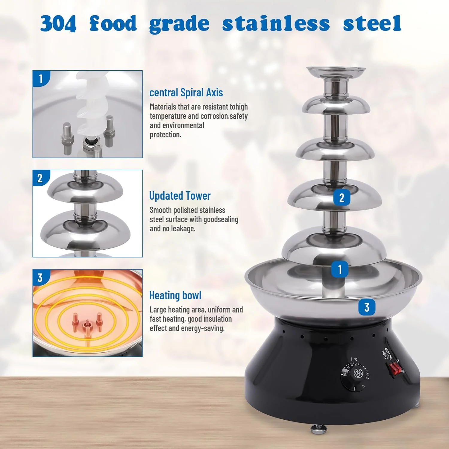 5 Ebenen Schokolade Brunnen 7 lb Kommerzielle heisse Schokolade Grosse Kapazität Edelstahl Schokolad - Image 3