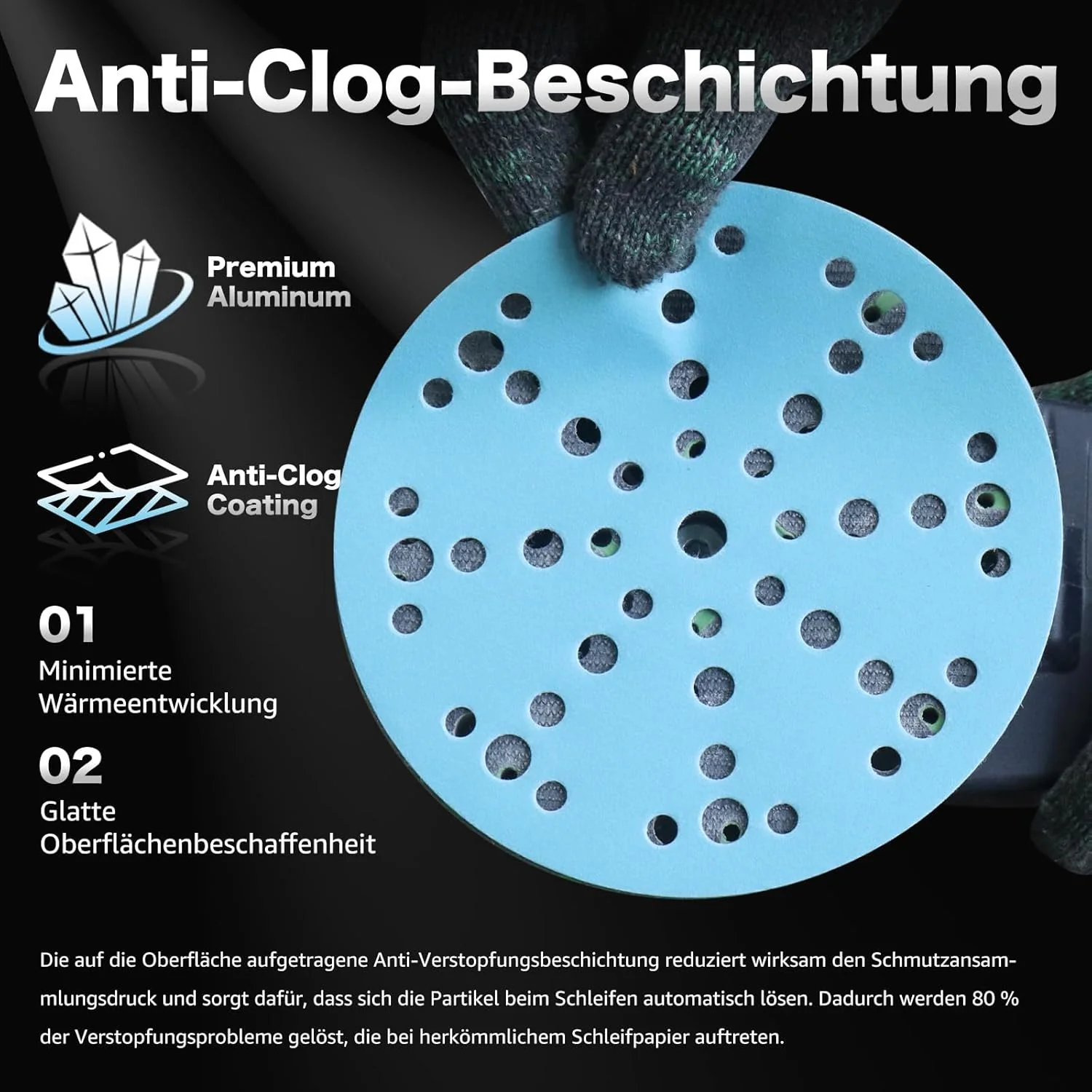 50 Stück Schleifpapier 150 mm Klett 320 Körnung 49 Löcher Keramik Schleifscheiben Blau Staubentfernu - Image 3