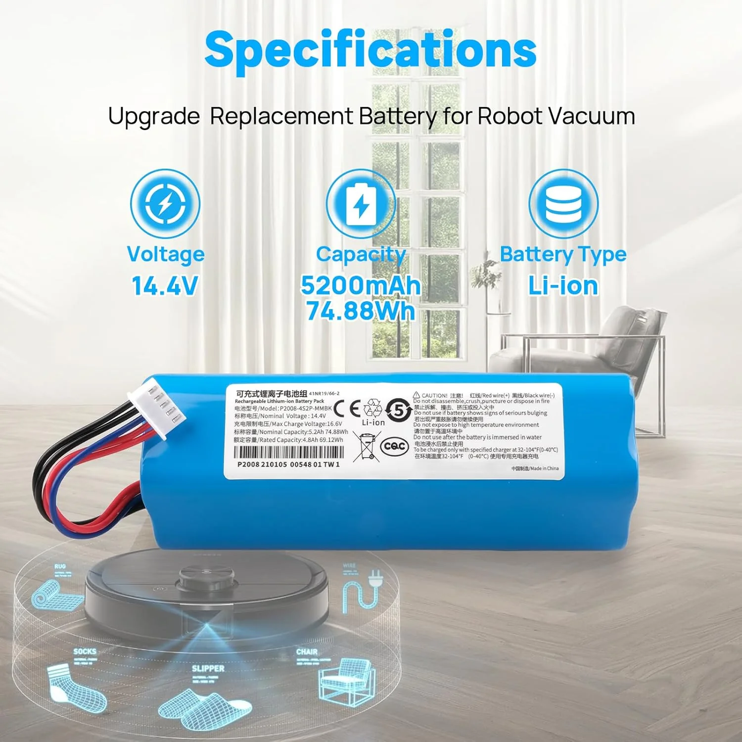 5200 mAh Akku Kompatibel mit Ecovacs Deebot T5 T8 T8+ T9 T9+ Deebot T10 T9 Ozmo 950 DX65 DX93 DX96, - Image 2