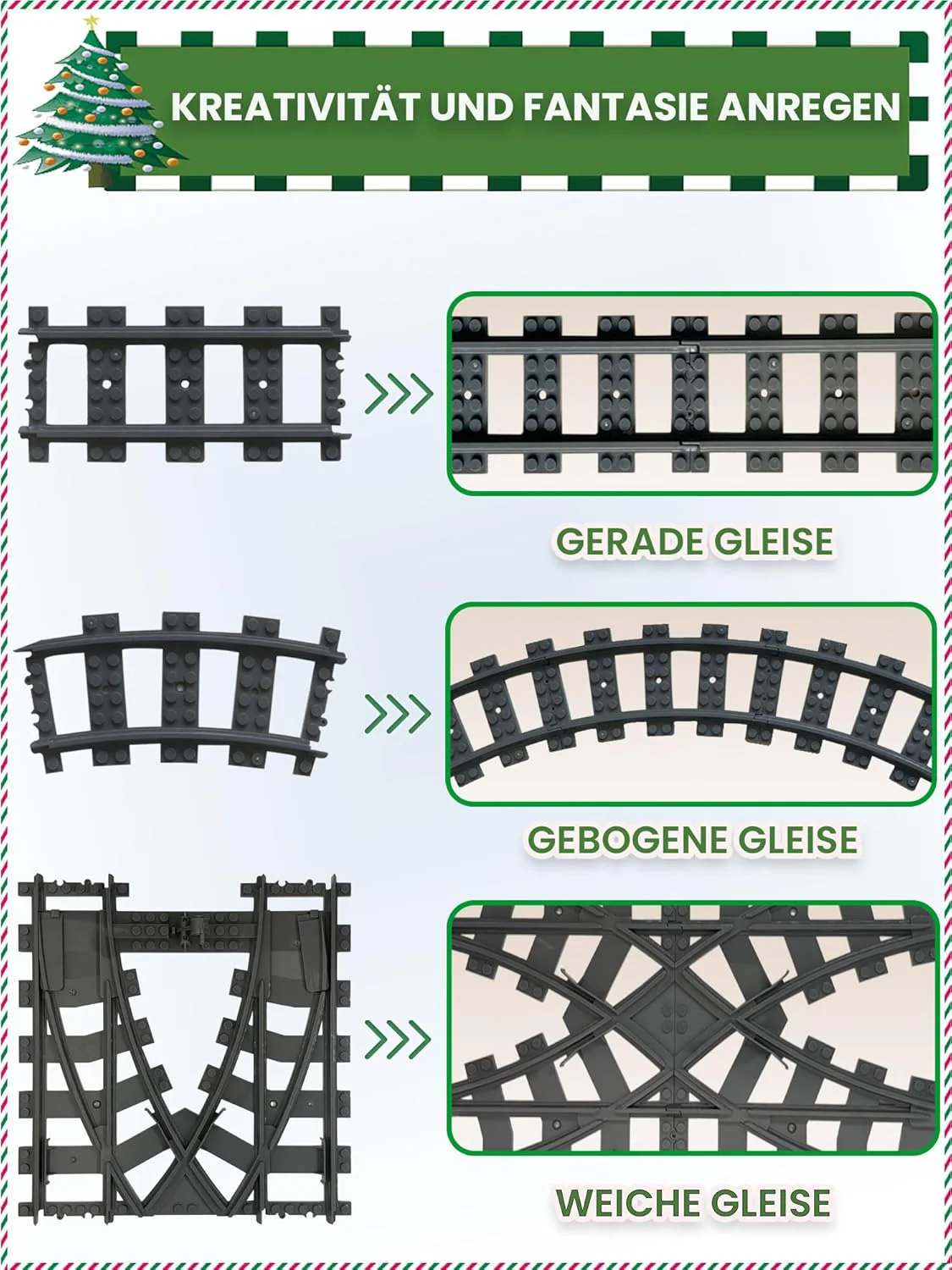 54 Stück City Eisenbahn Schienen for Train,Bausteine Zug Schienen Set mit 32 Kurven Schienen, 20 Ger - Image 2
