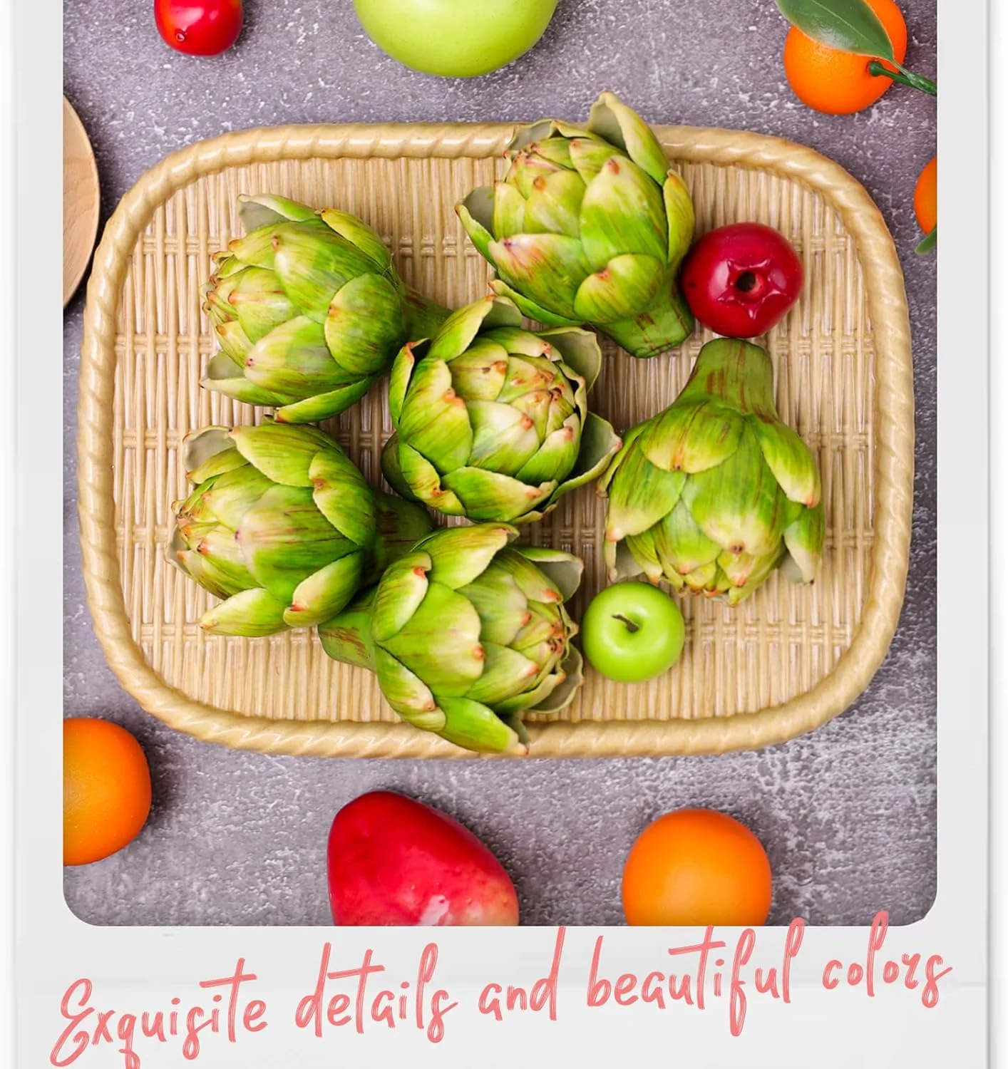 6 Stück Klein grüne fauxe Artischocke Dekor, realistische künstliches Obst,künstliches Gemüse und kü - Image 5