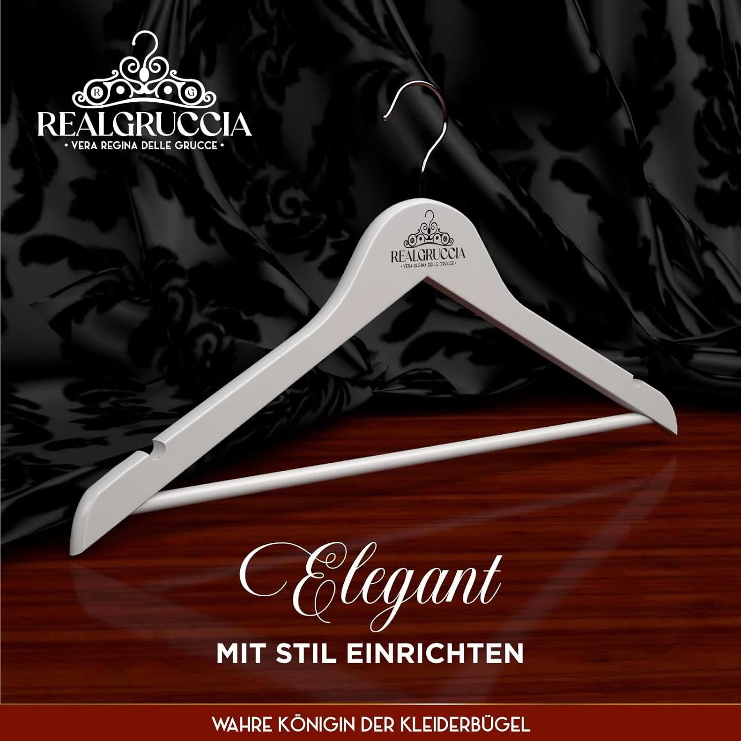60 Kleiderbügel aus Holz Anti-Rutsch-Einkerbungen Holzbügel RealGruccia Farbe Weiss von Hosen Anzüge - Image 3
