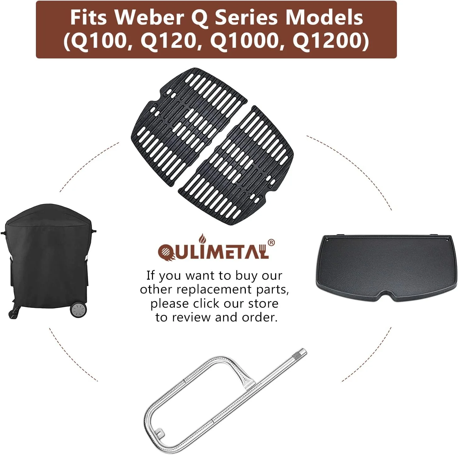 6558 Gusseisen Grillplatte für Weber Q100 Q120 Q1000 Q1200 Series, 32 x 22cm Gusseisen Griddle Ersat - Image 8
