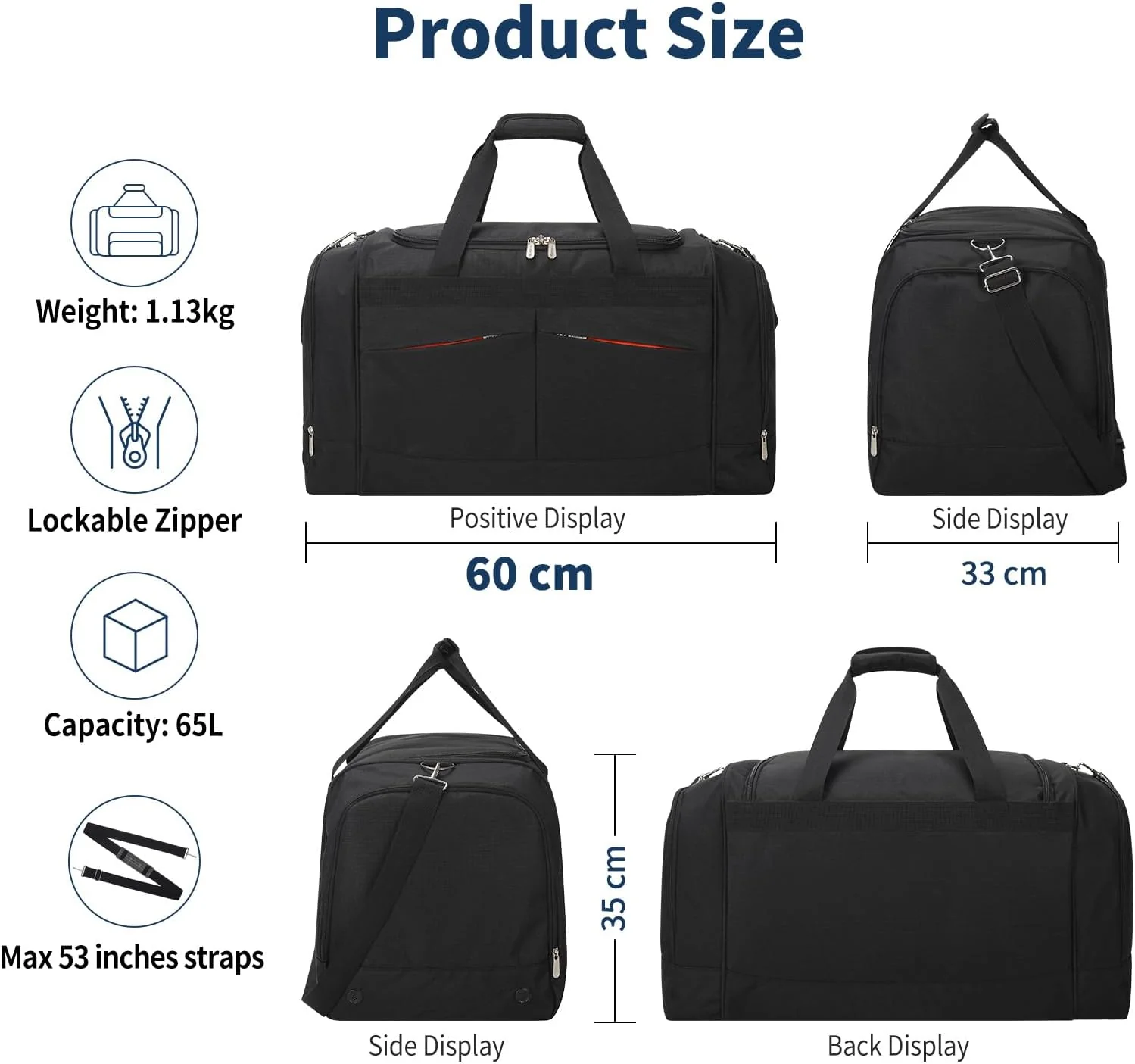 65L Sporttasche Herren Gross - 24 inch Grosse Reisetasche Duffle Bag mit Hartem Boden und Schuhfach - Image 6