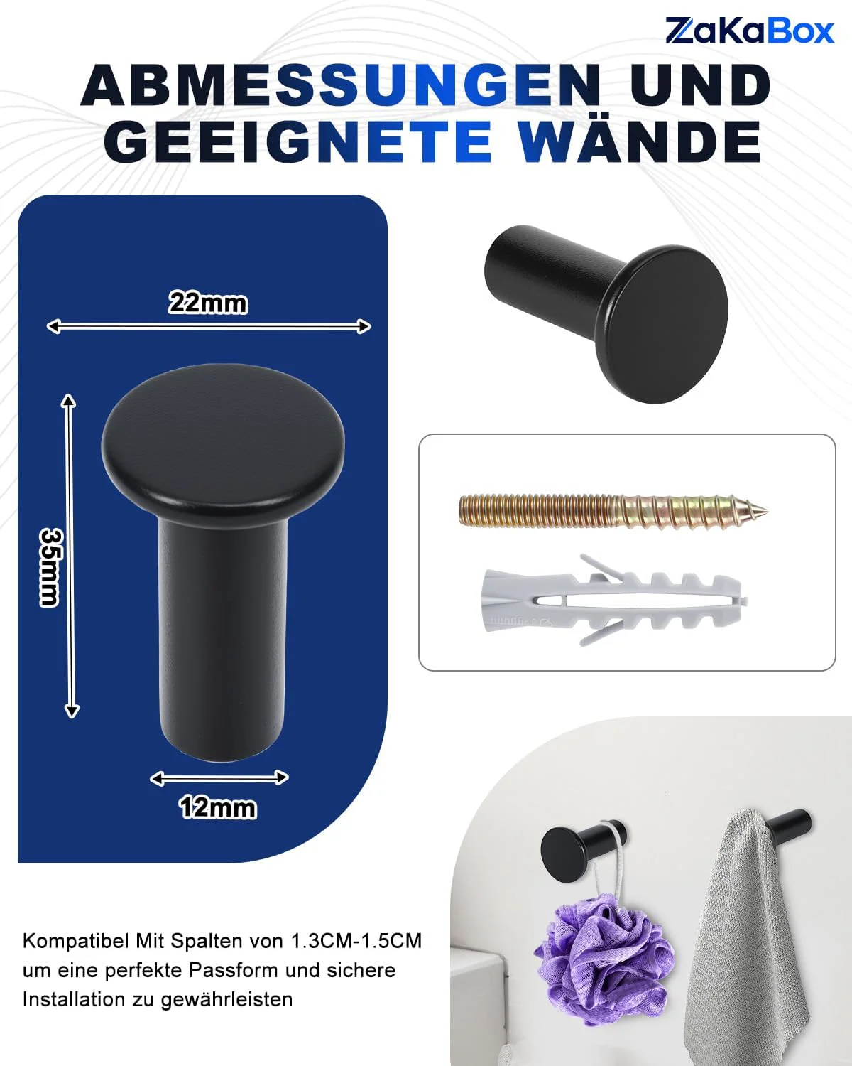 7 schwarz Garderobenhaken,Kleiderhaken Wand Garderobe,Universell als Handtuchhalter, Kleiderhaken,Ru - Image 3