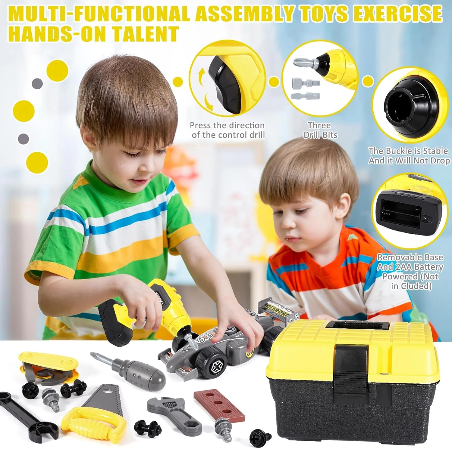 72STK Werkzeugkoffer Kinder, Kinderwerkzeug mit Werkzeugkasten, Elektrische Spielzeug Bohrmaschine W - Image 4