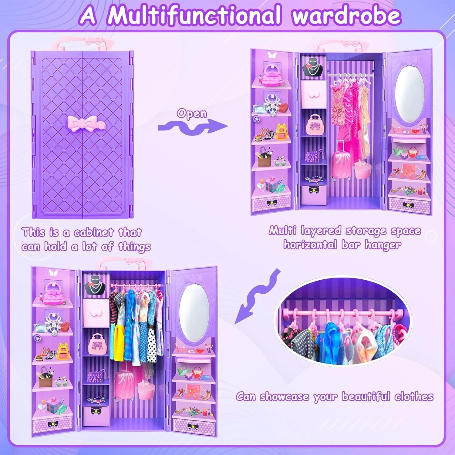 75 Kleidung Schmuck Zubehör für Puppen Kleiderschrank für 11,5 Zoll Puppen Puppenschrank Set mit 1 P - Image 7