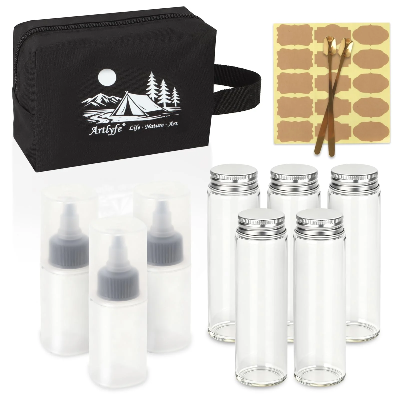 8 Stück Gewürzgläser Camping Set, Outdoor Gewürzdosen Set mit Löffel und Aufkleber, Reise Gewürzset
