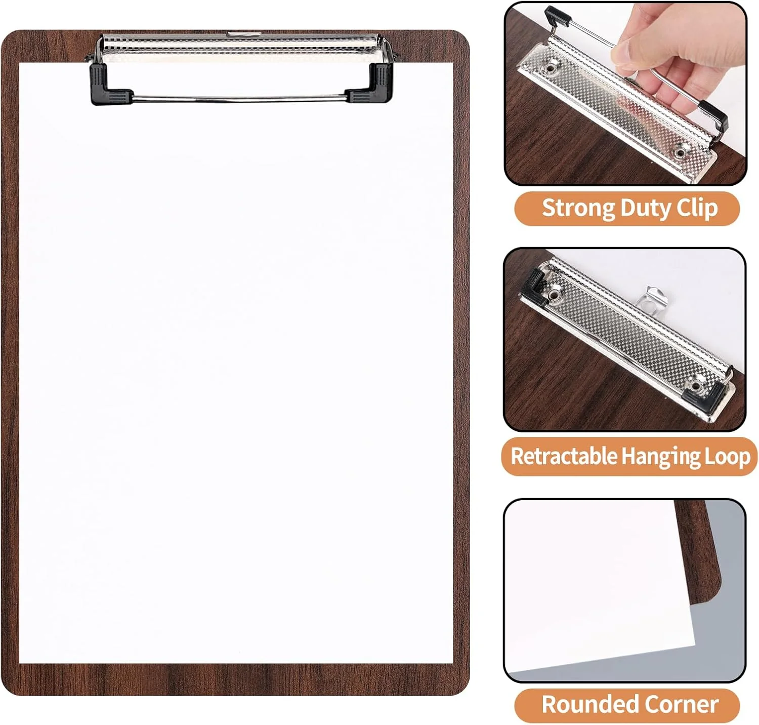 (8 Stück) Klemmbrett Holz A5,Schreibbrett Klemmbretter mit Metalklemme und Aufhängeose, Clipboard Sc - Image 6