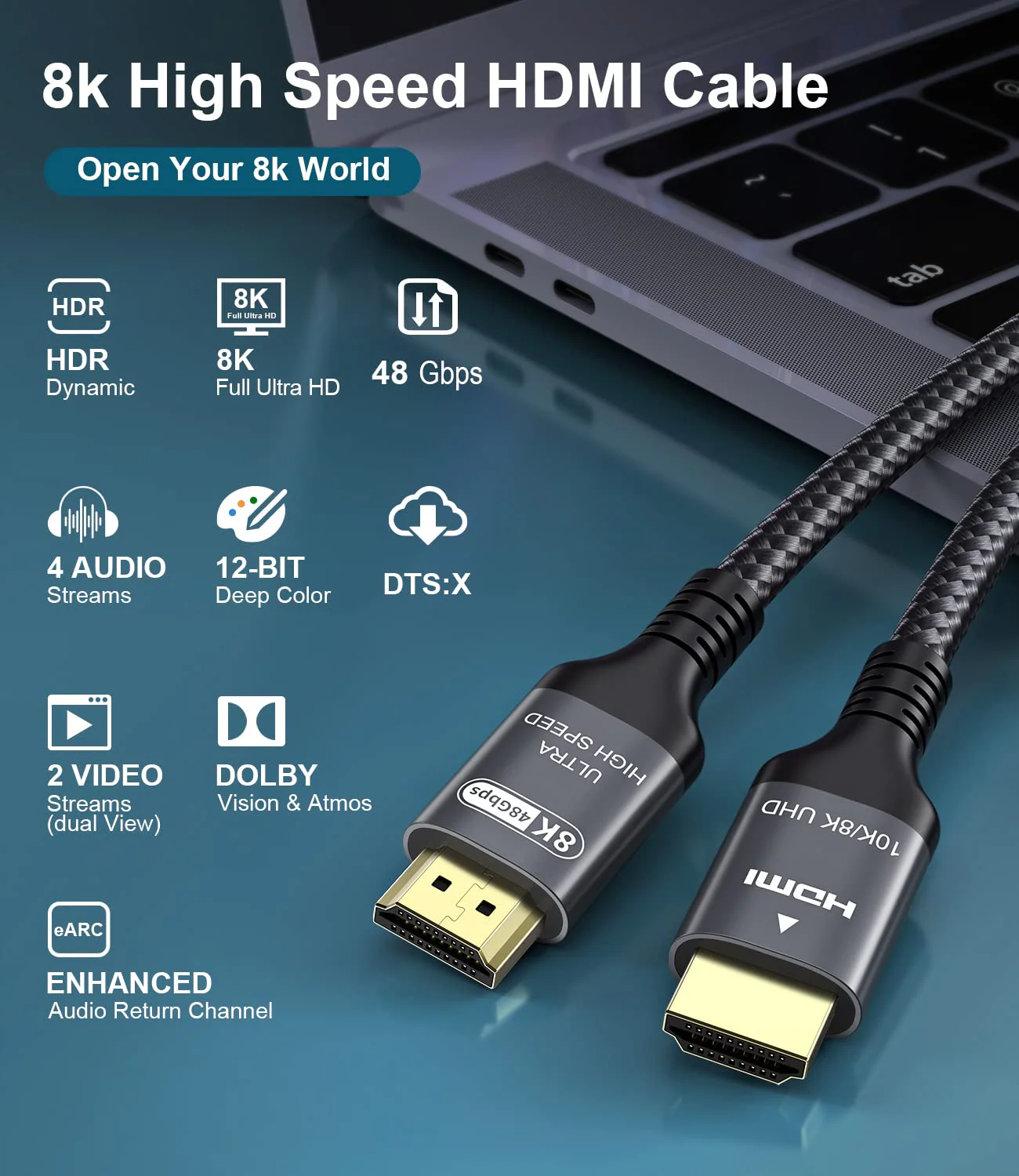 8k 4k HDMI Kabel 20M, High Speed HDMI® Kabel 4K 144Hz 120Hz 8K60Hz eARC DTS:X D-olby Atmos HDR10+ HD - Image 5