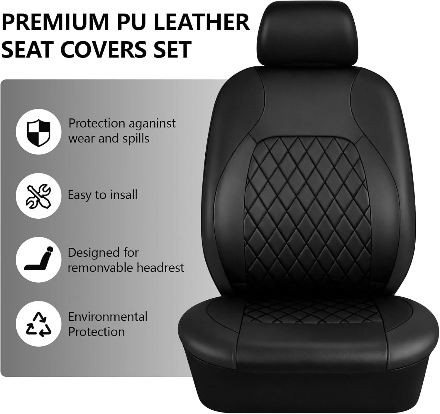 9 Stück Leder Autositzbezüge Sets,Wasserdichtes Sitzbezüge Auto Komplettset,Wasserdicht Vordersitze - Image 2