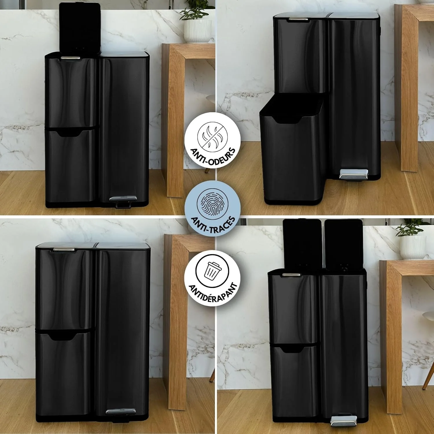 abfalleimer für die Mülltrennung 60L HAJA Schwarz Noir, Noir - Image 6