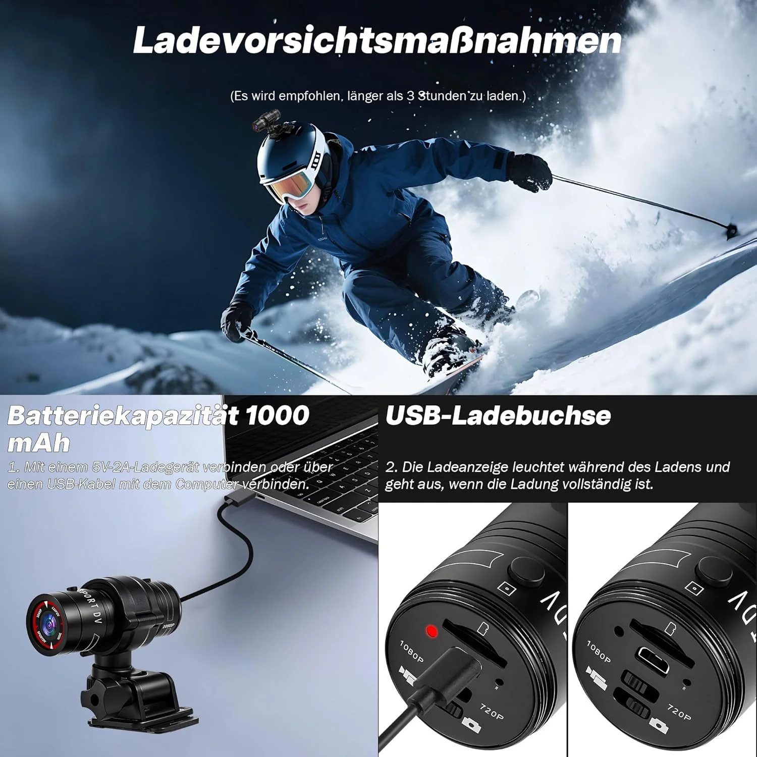 Action Cam, 1080P HD & 120° Weitwinkel Action Kamera, Helmkamera Fahrrad, Wasserdicht Fahrrad Kamera - Image 3