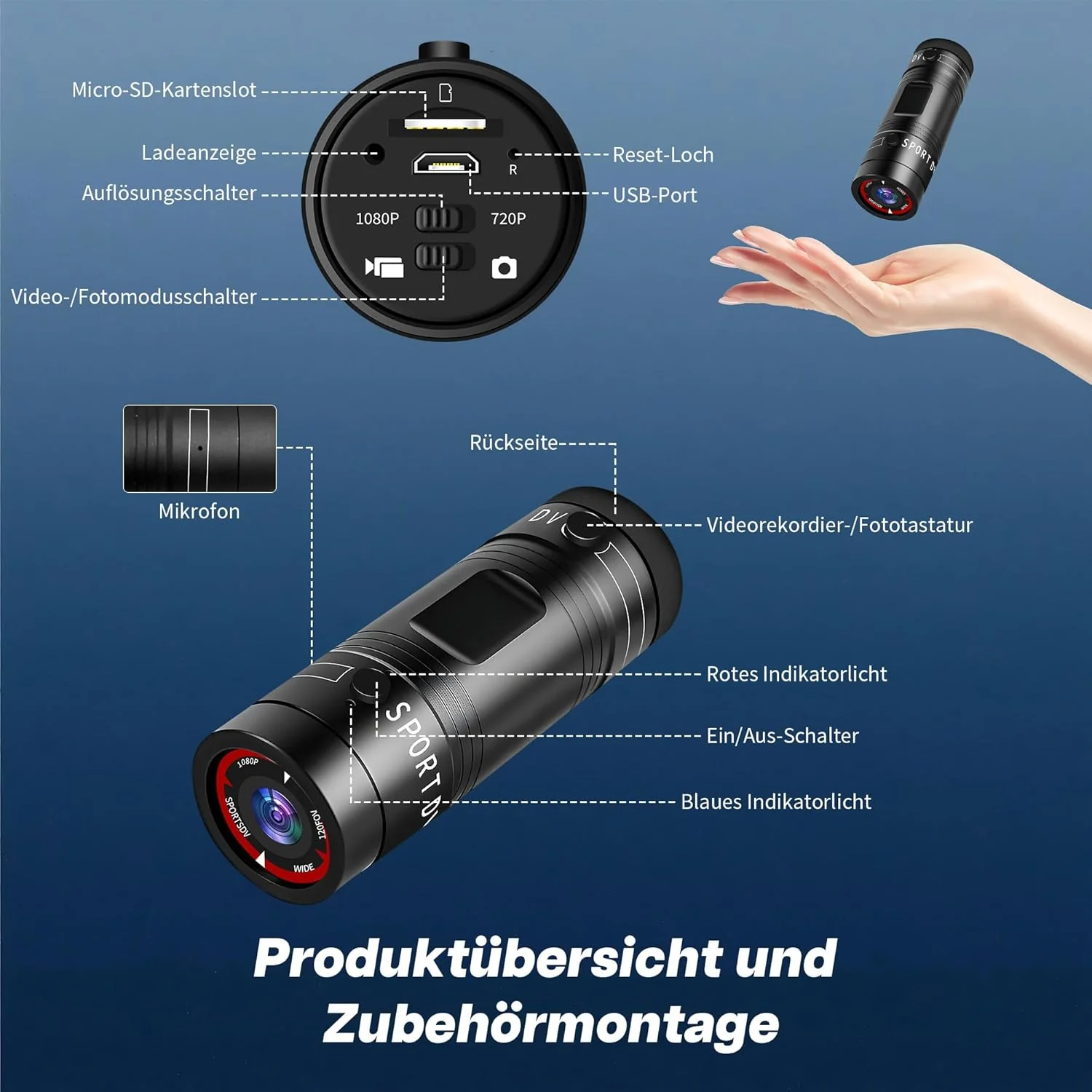 Action Cam, 1080P HD & 120° Weitwinkel Action Kamera, Helmkamera Fahrrad, Wasserdicht Fahrrad Kamera - Image 7