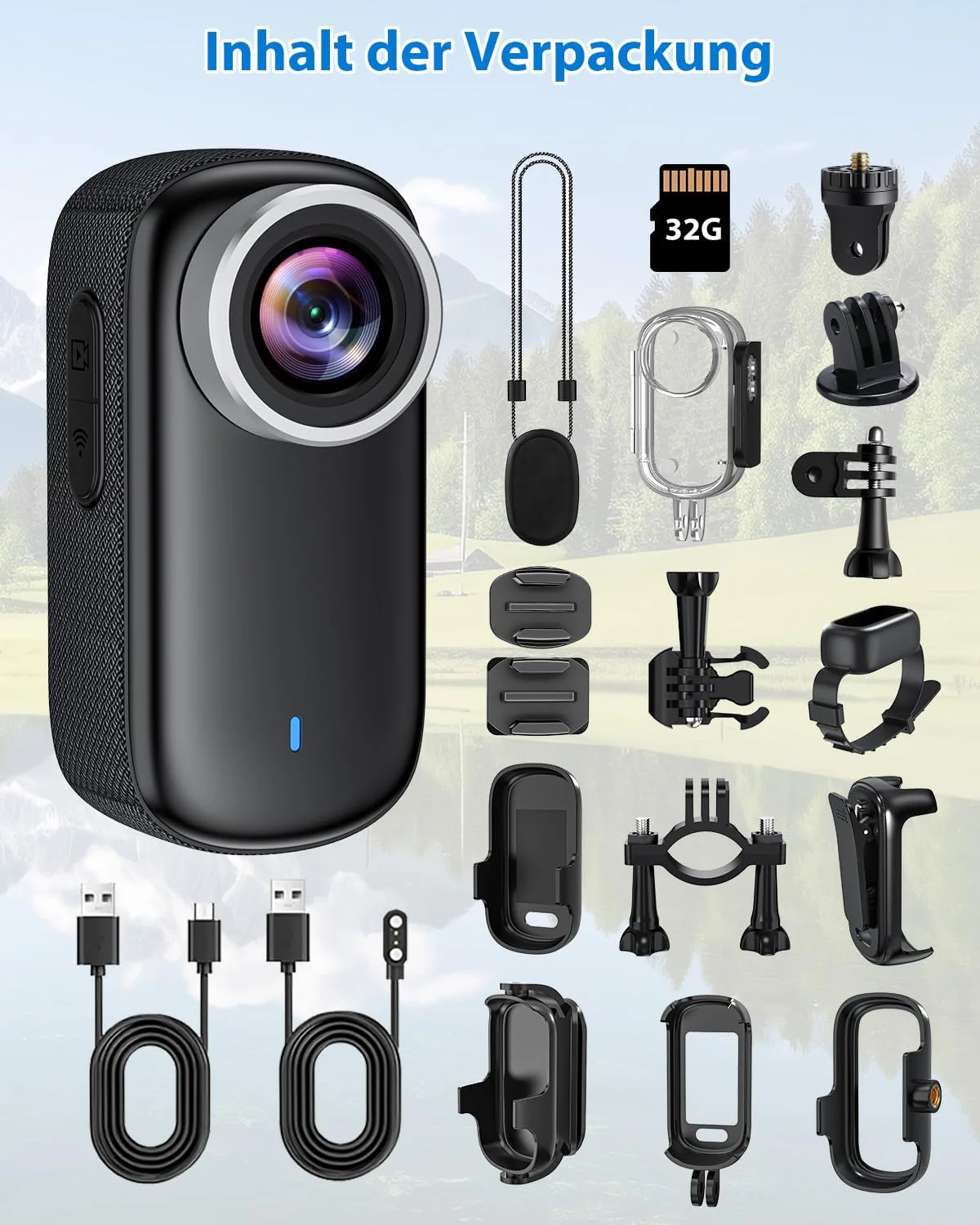 Action Cam 4K WiFi, Mini Bodycam 32GB 150° Weitwinkel Video Sportkamera Körperkamera, Helmkamera Mot - Image 8