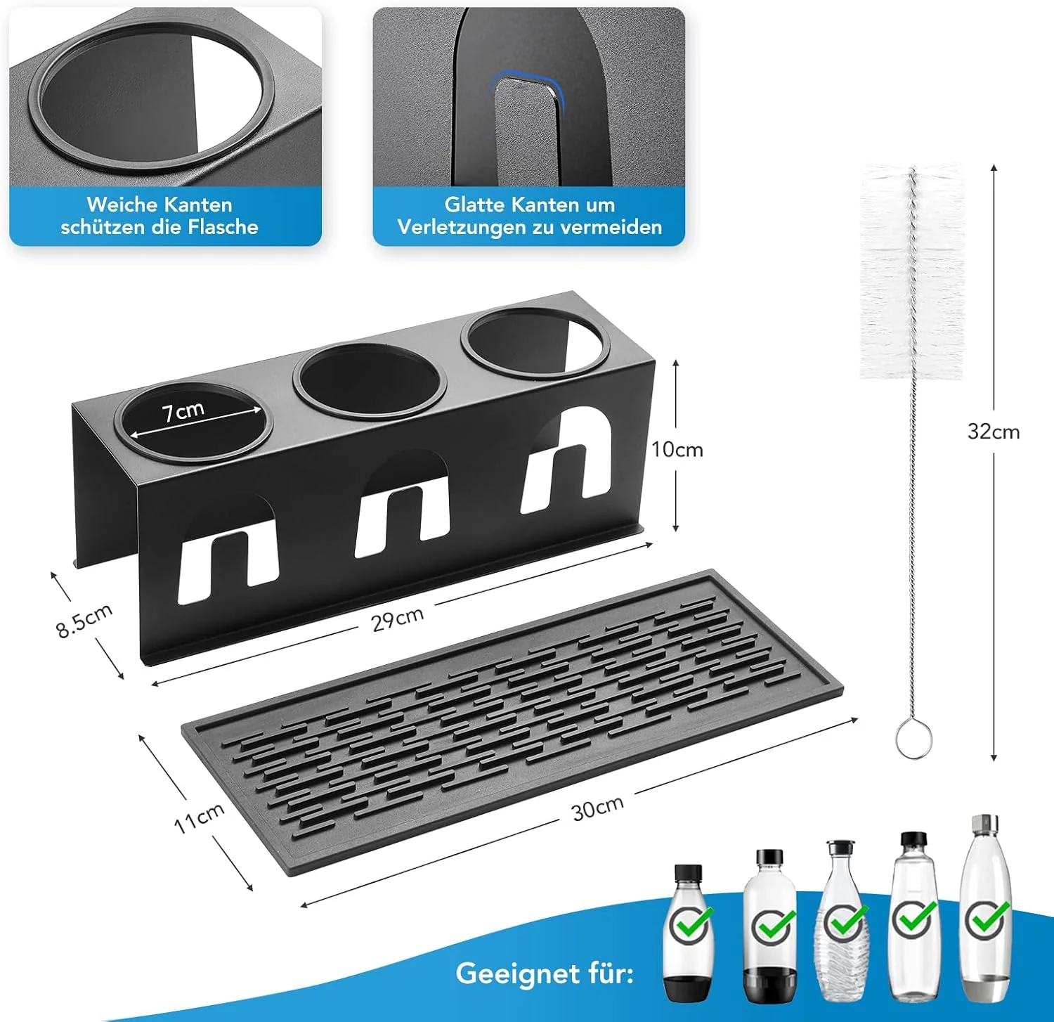 ACTIV CUISINE Flaschenhalter für Sodastream Duo Crystal Flaschen, 3er Edelstahl Abtropfhalter Abtrop - Image 2