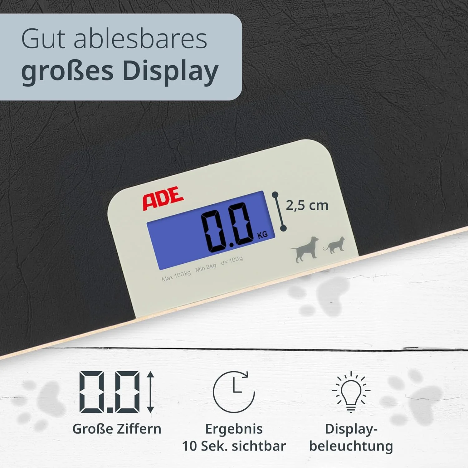 ADE Digitale Tierwaage bis 100 kg | grosse Hundewaage XL | extra leicht und flach | pfotenfreundlich - Image 5