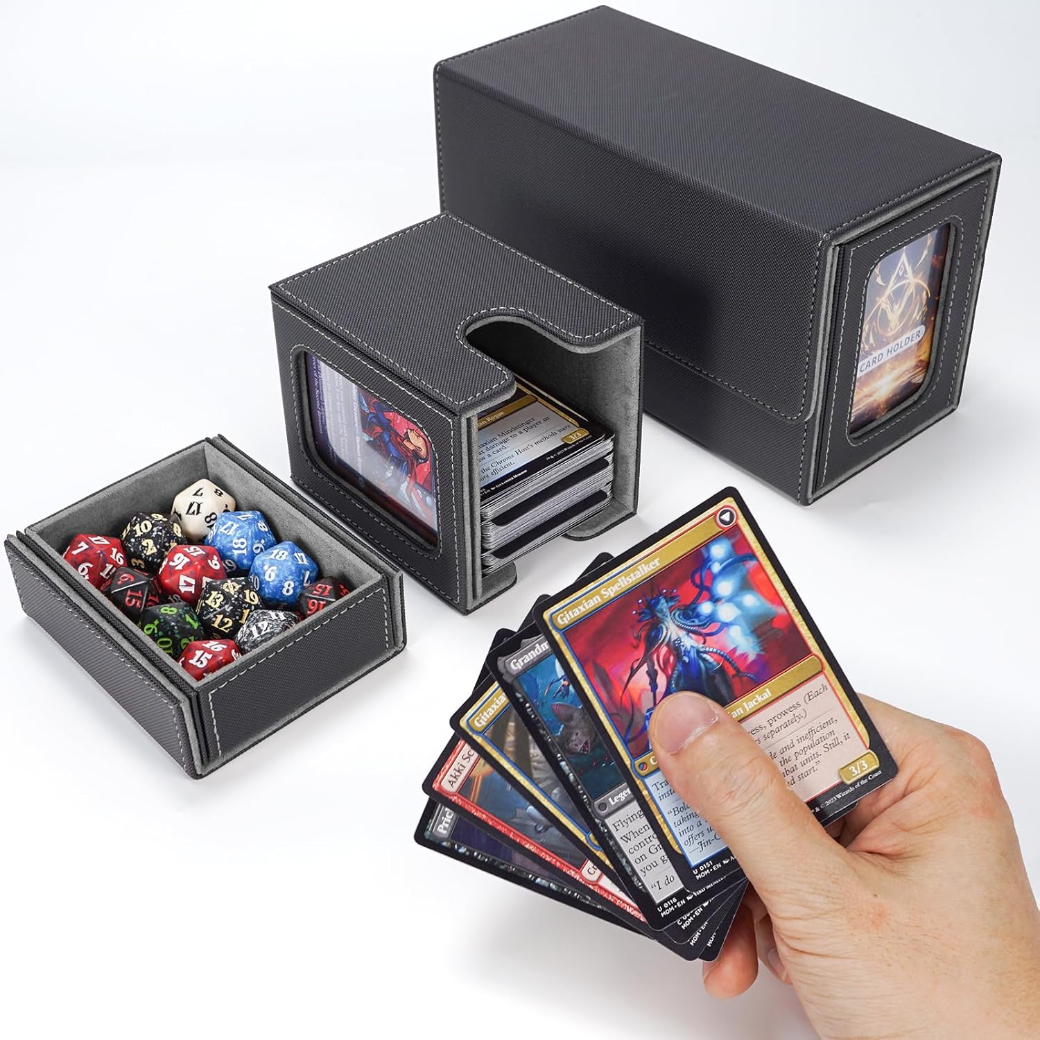 AFIING MTG Commander Kartenbox, 3-in-1 Karten-Aufbewahrungsbox für 200+ doppelt gesleevte Karten, Ma - Image 7