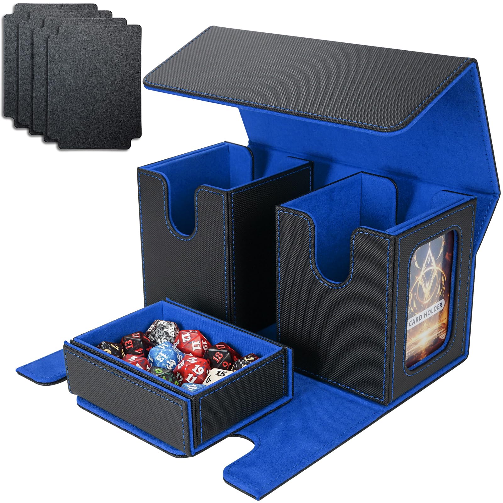 AFIING MTG Commander Kartenbox, 3-in-1 Karten-Aufbewahrungsbox für 200+ doppelt gesleevte Karten, Ma