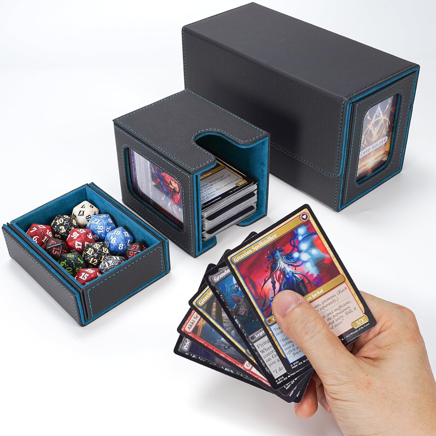 AFIING MTG Commander Kartenbox, 3-in-1 Karten-Aufbewahrungsbox für 200+ doppelt gesleevte Karten, Ma - Image 7