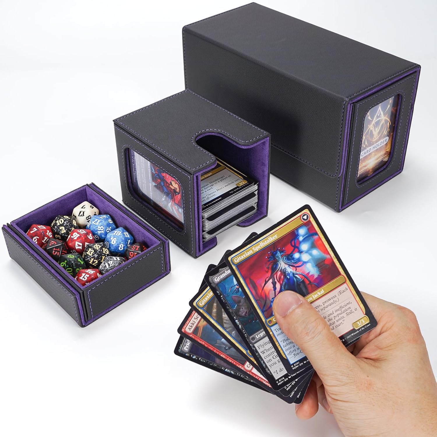 AFIING MTG Commander Kartenbox, 3-in-1 Karten-Aufbewahrungsbox für 200+ doppelt gesleevte Karten, Ma - Image 7