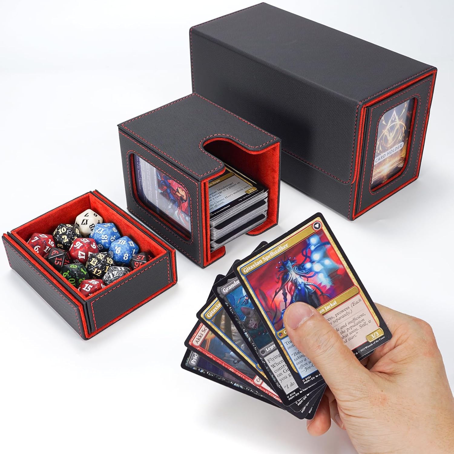 AFIING MTG Commander Kartenbox, 3-in-1 Karten-Aufbewahrungsbox für 200+ doppelt gesleevte Karten, Ma - Image 7