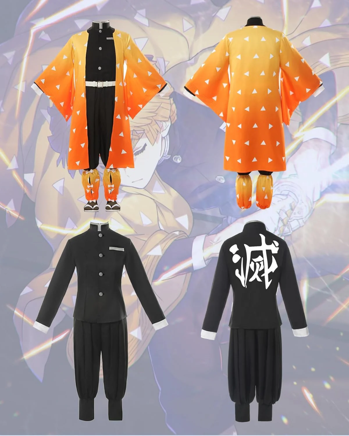 Agatsuma Zenitsu Cosplay Kimono Vollständiger Satz Anime Zenitsu Cosplay Kostüm Erwachsene Orange Ze - Image 6
