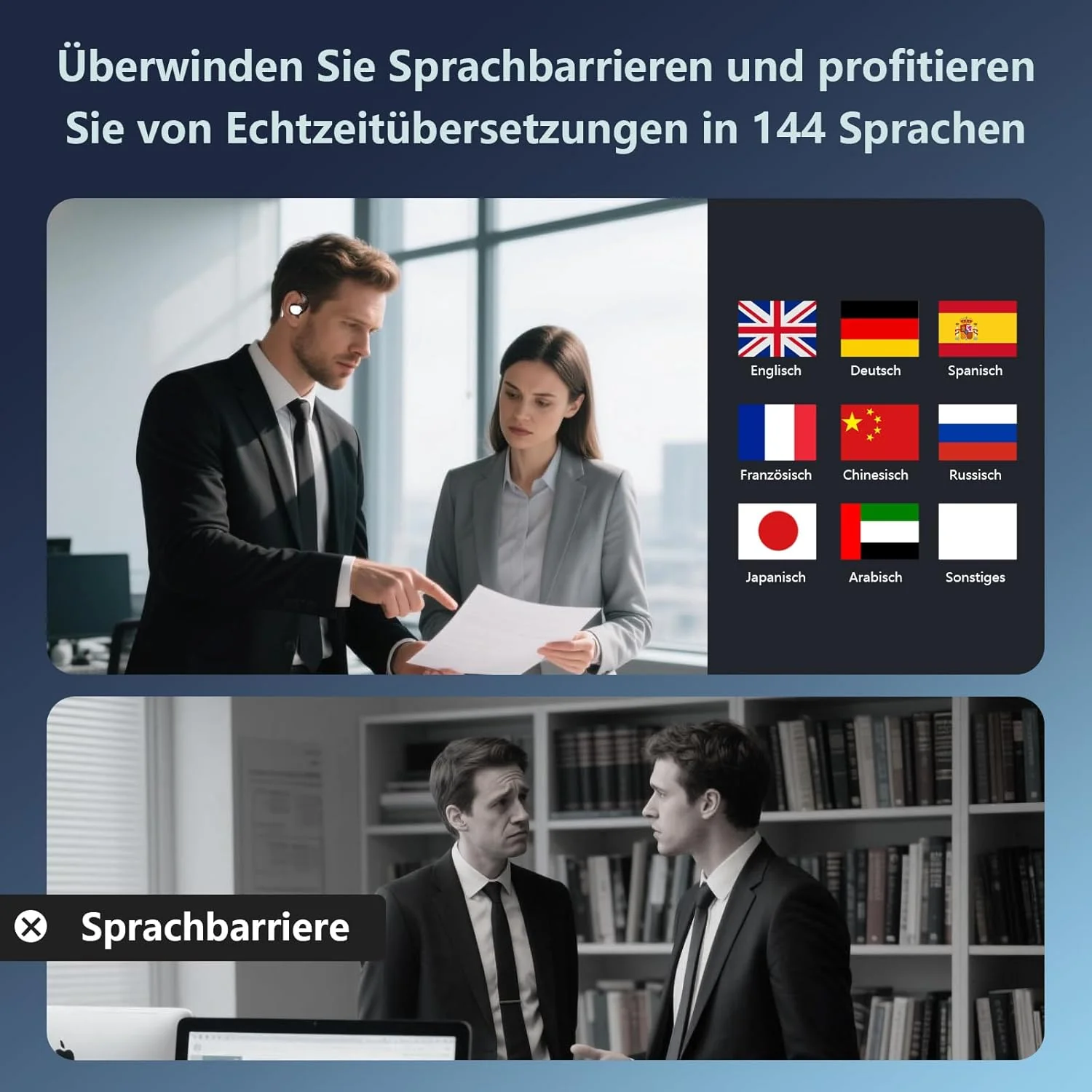AI Kopfhörer Übersetzer, unterstützt 144 Sprachen/6 Übersetzungsmodi, KI Echtzeit Übersetzer Ohrhöre - Image 2