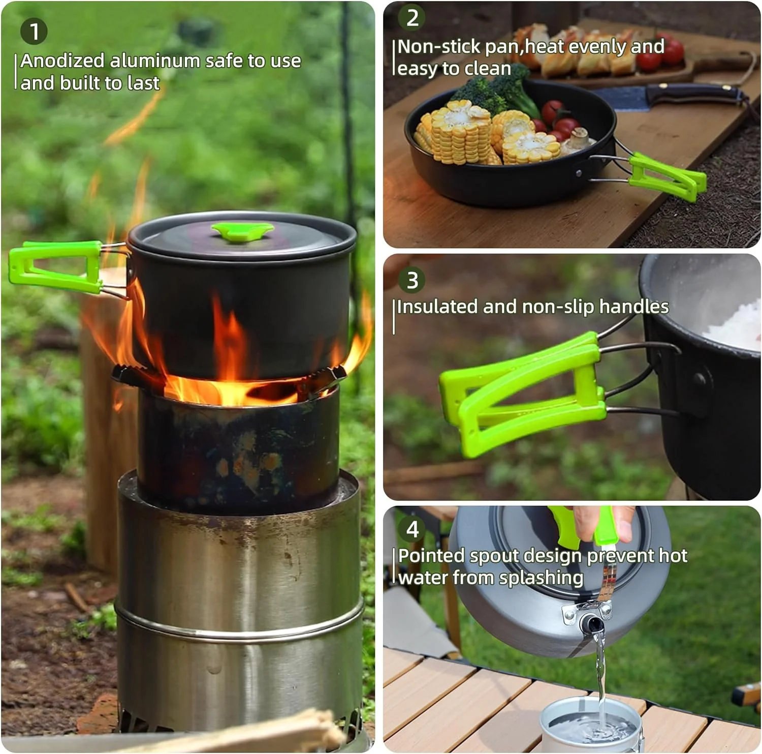 aiGear Camping Kochgeschirr Set/Outdoor Geschirr Set | Camping Topf Kochtopf Tragbar Aluminium | mit - Image 4