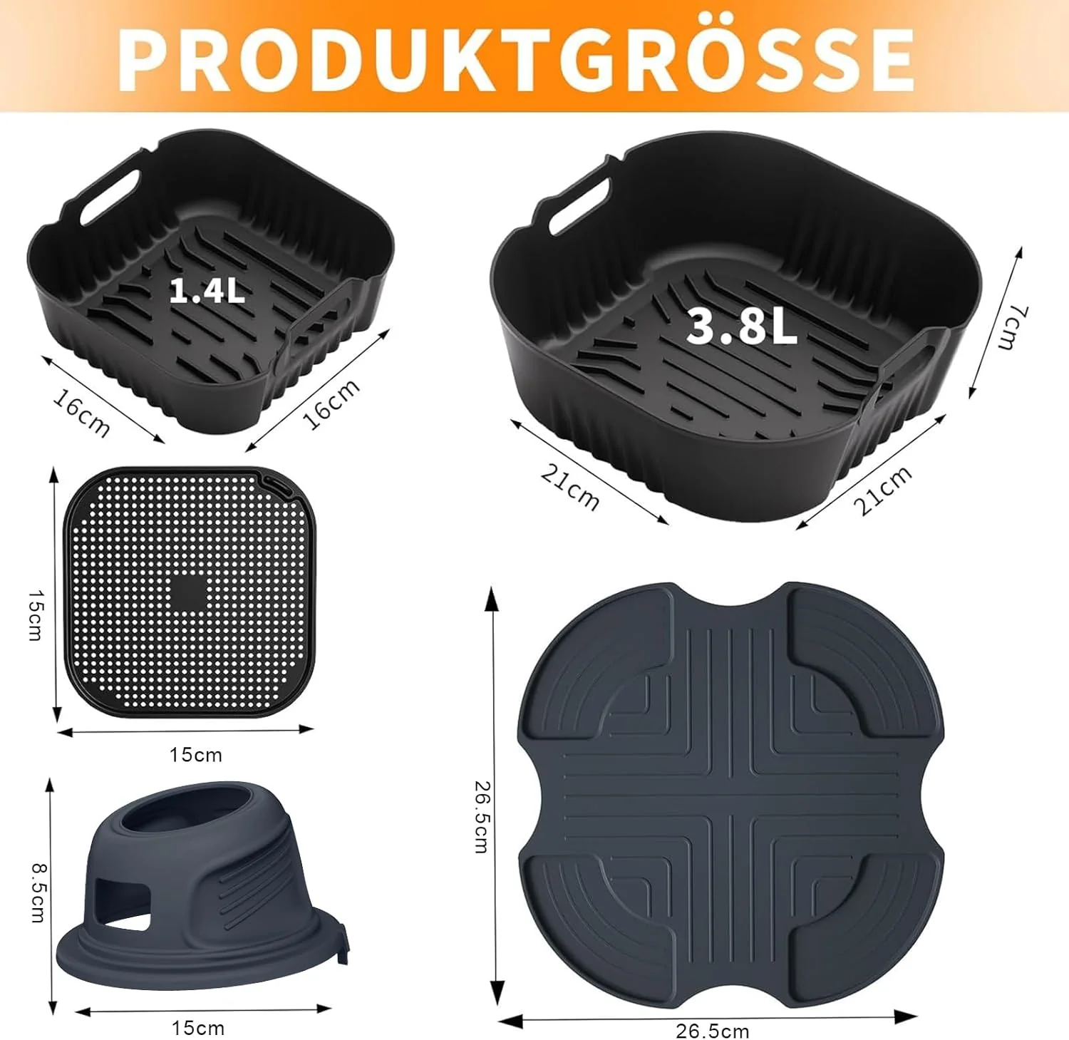 Airfryer Zubehör für Ninja CRISPi 2 Stück Silikonform+ Spritzschutz + Silikonmatten + Heissluftfritt - Image 2
