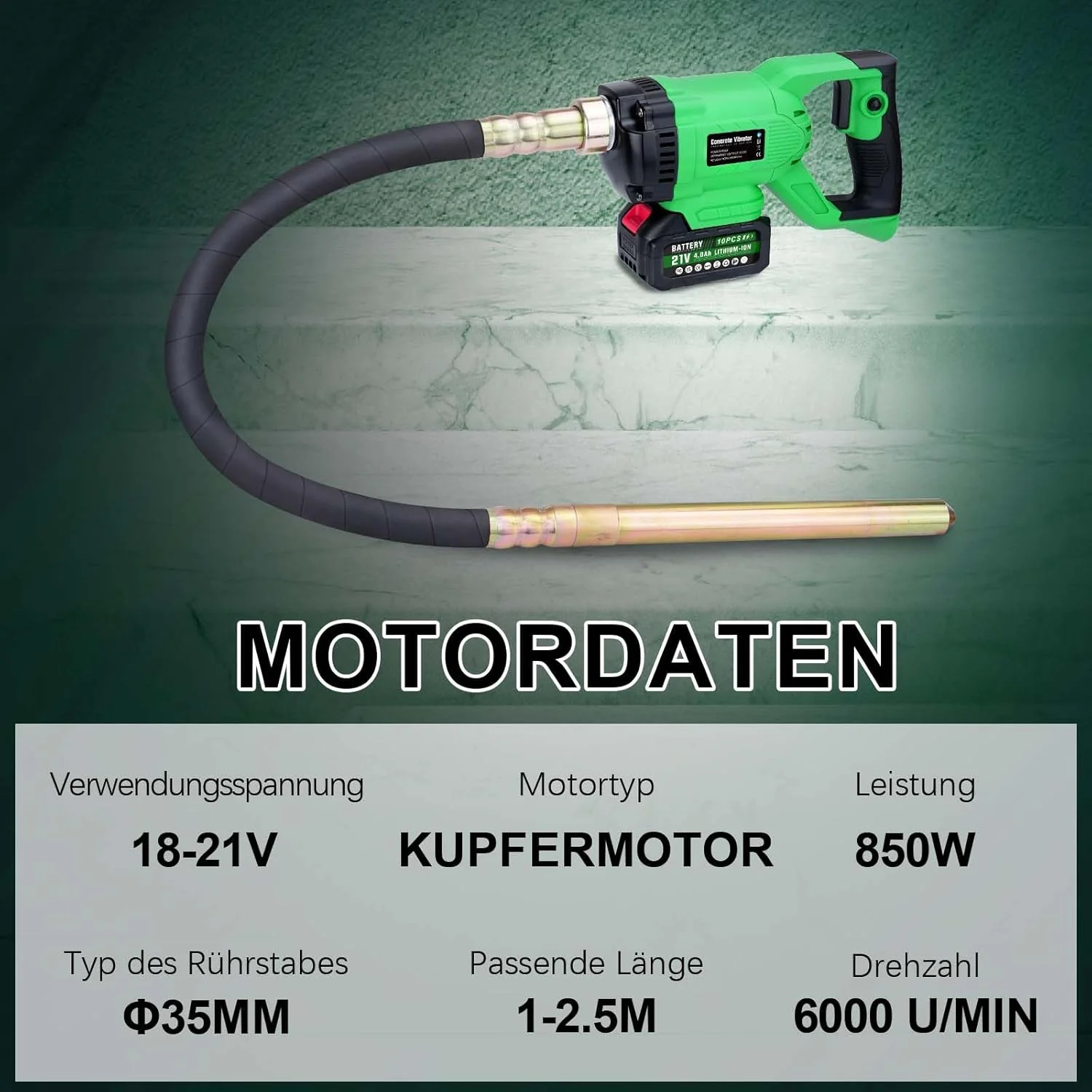 Akku Betonrüttler Kompatibel mit Makita 18V-Akku, 850W Bürstenlos Betonverdichter Betonwerkzeuge mit - Image 4