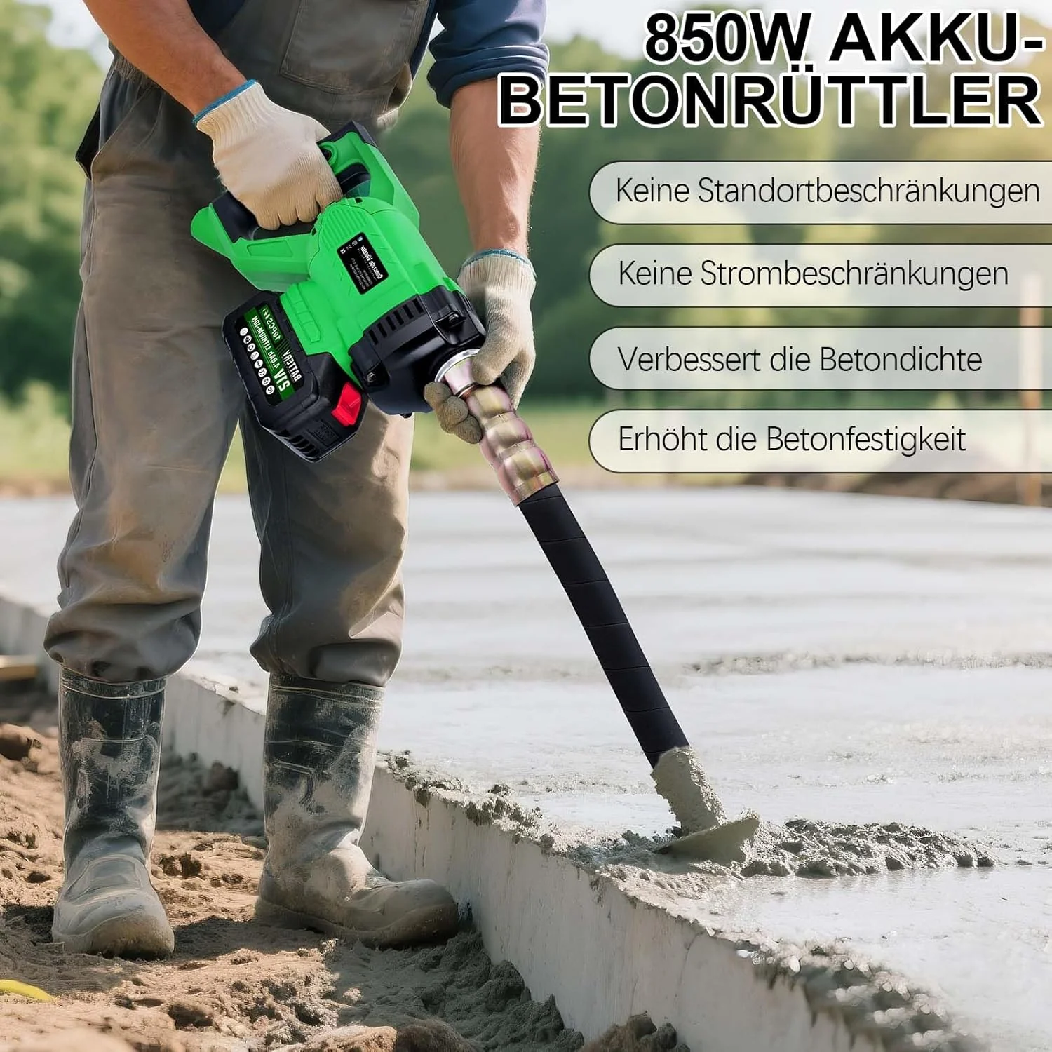 Akku Betonrüttler Kompatibel mit Makita 18V-Akku, 850W Bürstenlos Betonverdichter Betonwerkzeuge mit - Image 6