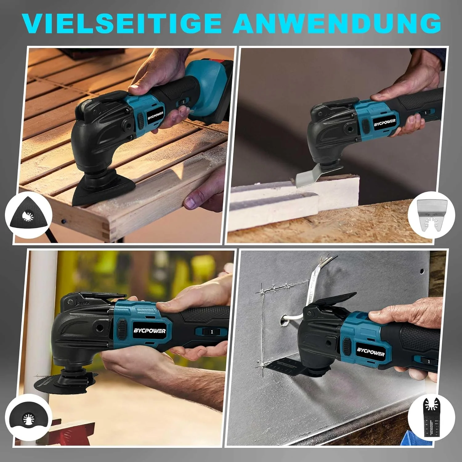 Akku-Multifunktionswerkzeug mit 1pcs 2.0Ah Akkus, 24 Zubehör Oszillationswerkzeug Satz für Makita 18 - Image 6