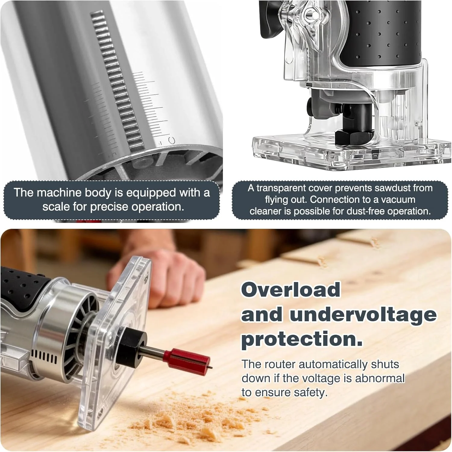 Akku Oberfräse kompatibel mit Bosch 18V Akku, 800W Oberfräse Trimmer Einhandfräse, Bürstenloser Kant - Image 5
