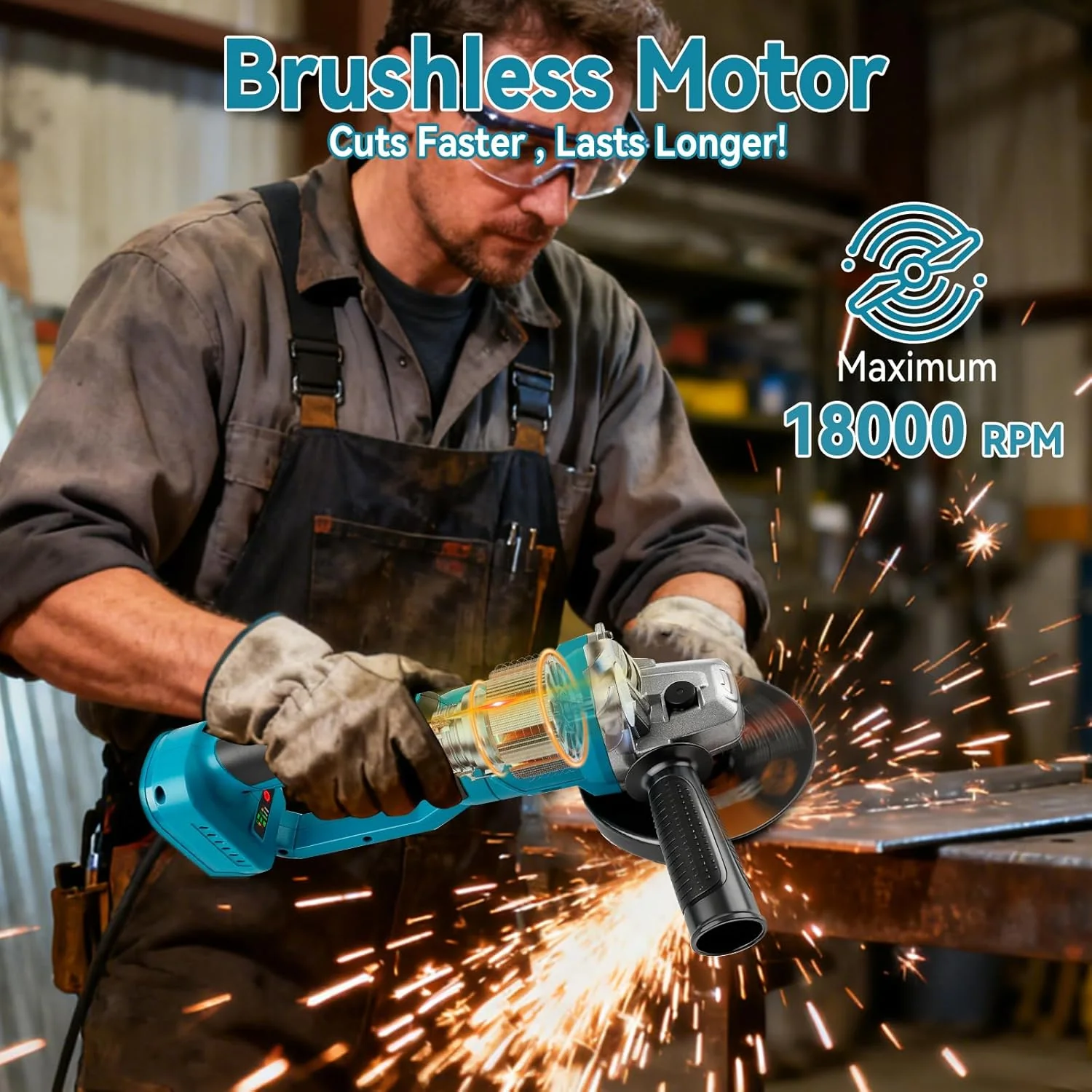 Akku Winkelschleifer kompatibel mit Makita Akku 18V, Bürstenloser Profi-Schleifer 125mm 18000RPM 180 - Image 4