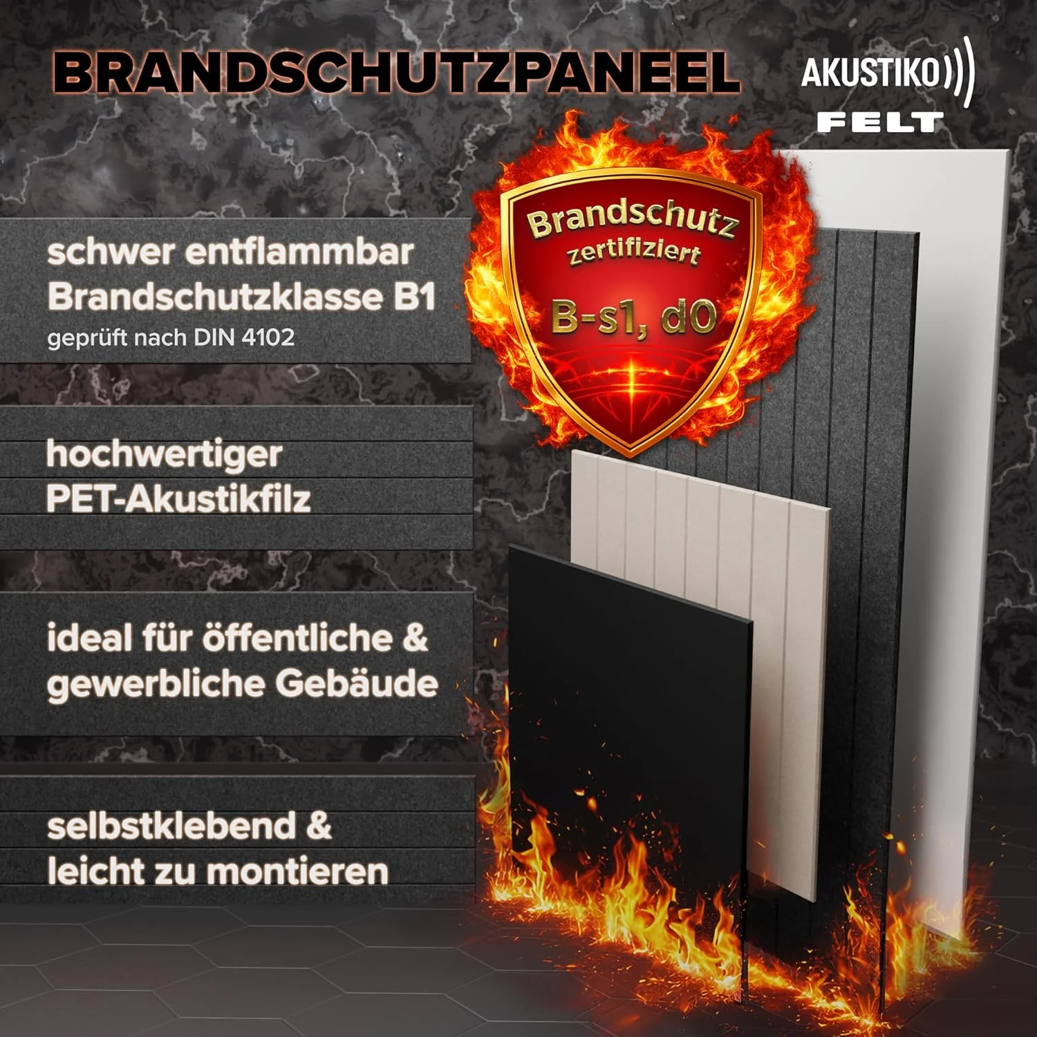 AKUSTIKO Akustikpaneele Selbstklebend 60x60cm - 1 Stück Warmweiss Akustik Wandpaneele Brandschutzkla - Image 3